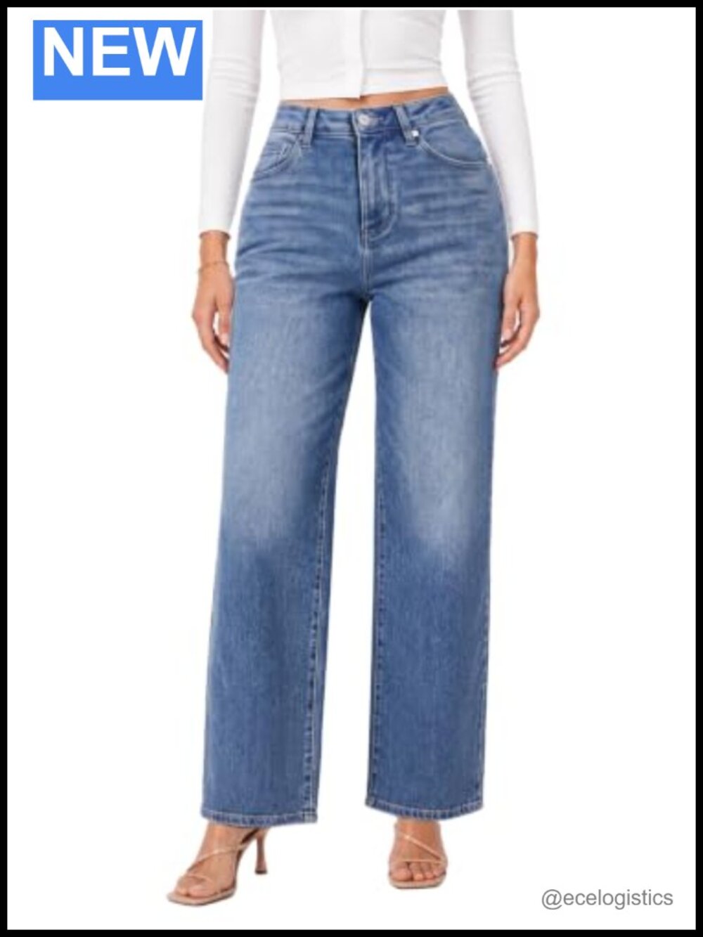 High Rise Wide Leg Jeans Tummy Control Stretch Denim Cotton Spandex